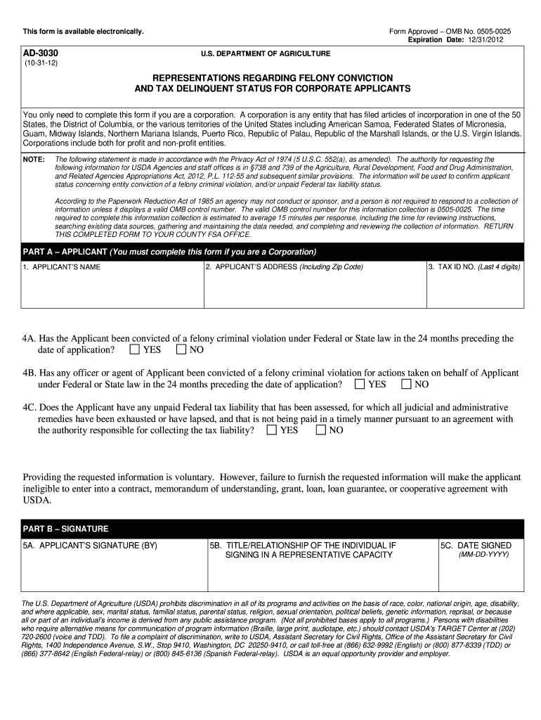 Usda Ad 3030  Form