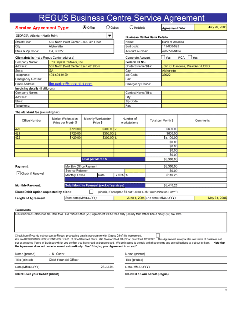 REGUS Business Centre Service Agreement Sec  Form