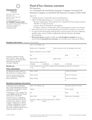 Genworth Proof of Loss Claimant Statement Form