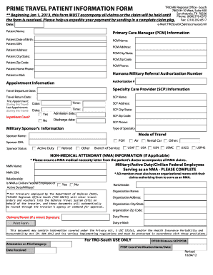 Prime Travel Patient Information Form Tricare Tricare