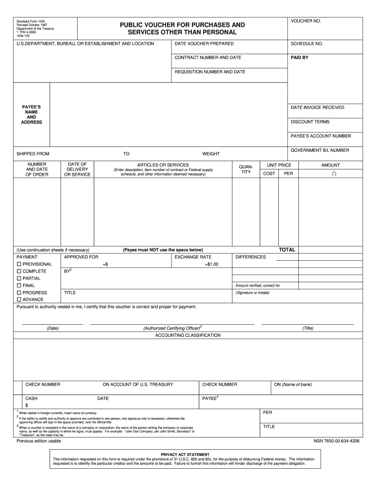Sf 1034 Fillable  Form