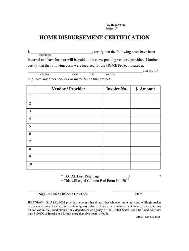  ADFA Form  Arkansas  State Ar 1998-2024