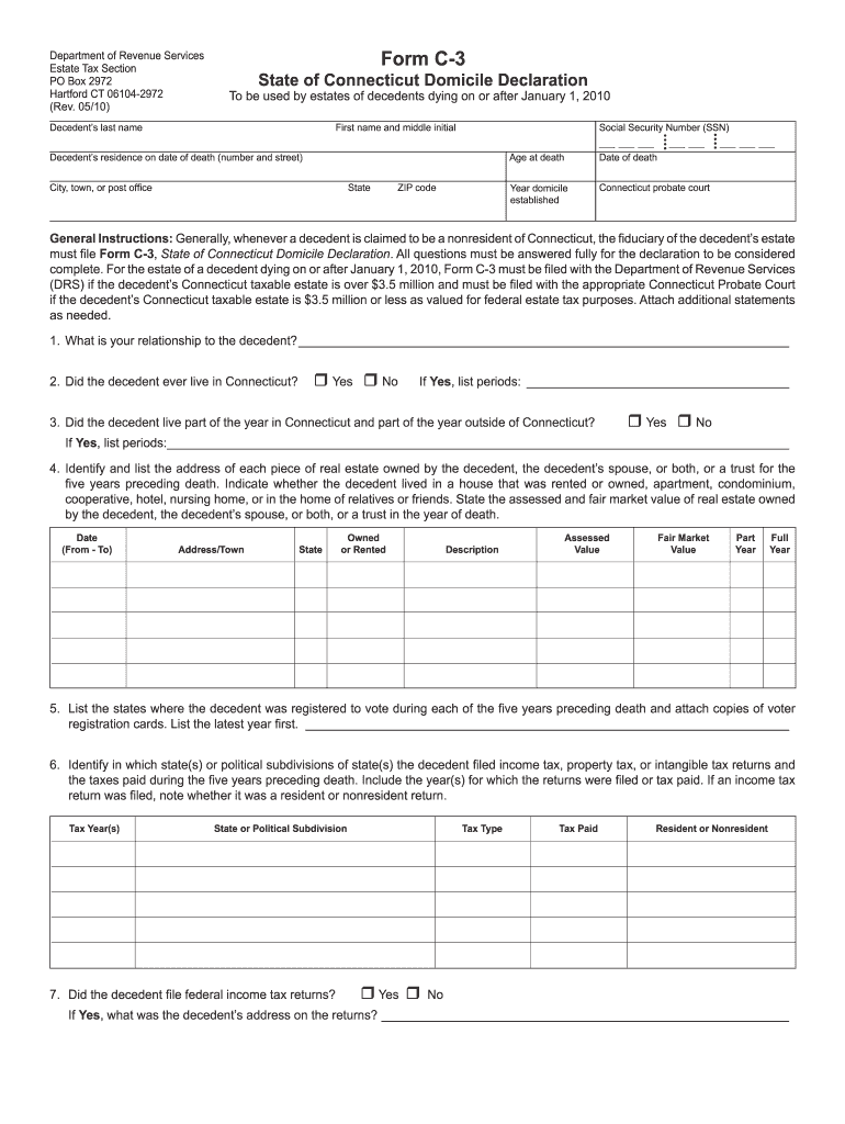  Connecticut Domicile Form 2011