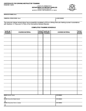 CERTIFICATE for behind the WHEEL INSTRUCTION CT Gov Ct  Form