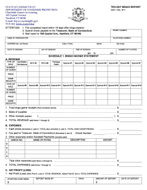 Fillable Online Ct State of Ct Bingo 10 Day Report  Form