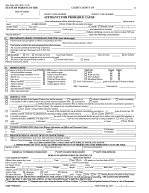 Probable Cause Affidavit Indiana  Form