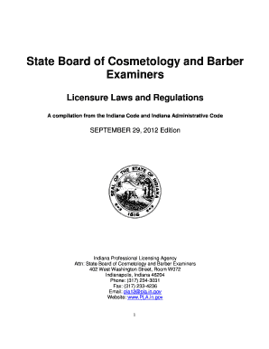 Indiana State Board of Cosmetology Laws and Regulations  Form