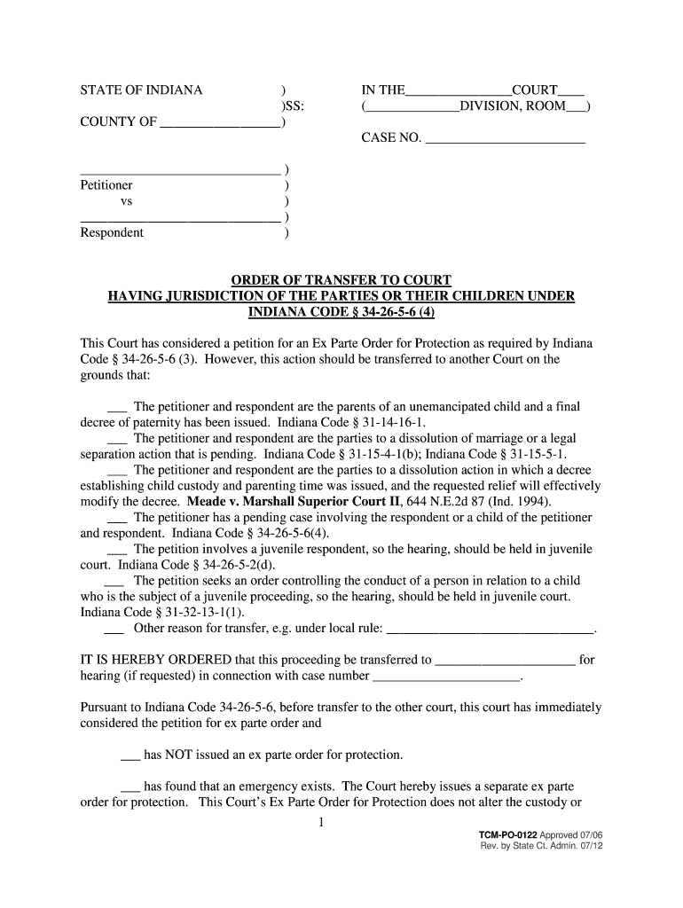 Indiana Child Transfer  Form