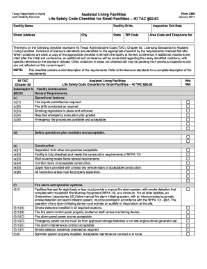 Texas Assisted Life Safety Checklist Form