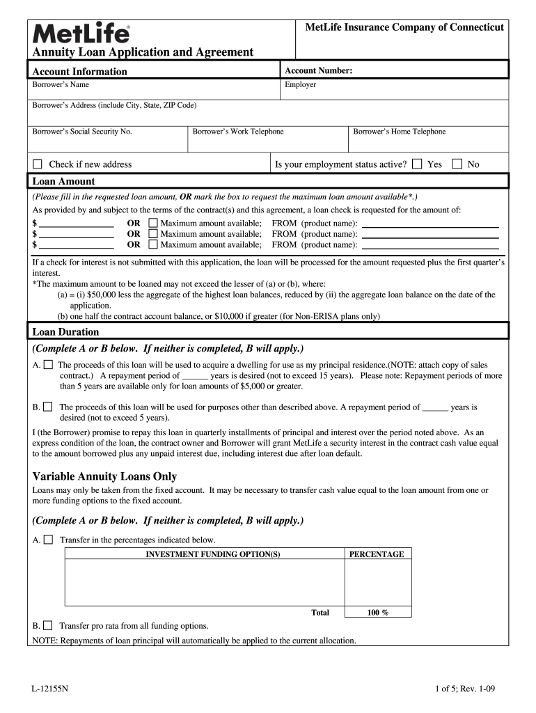 Get and Sign Metlife Loan Request Form 2009-2022