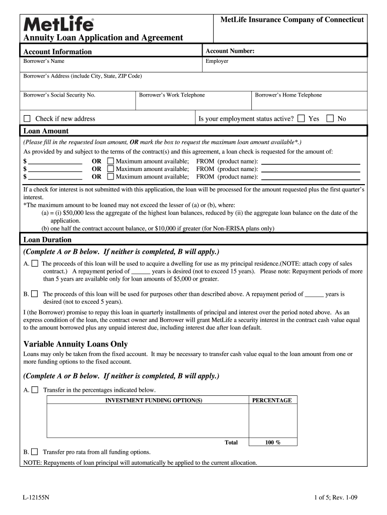  Metlife Loan Request Form 2009-2024