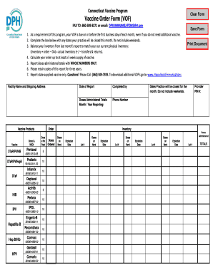 Vaccine Inventory Form Ct