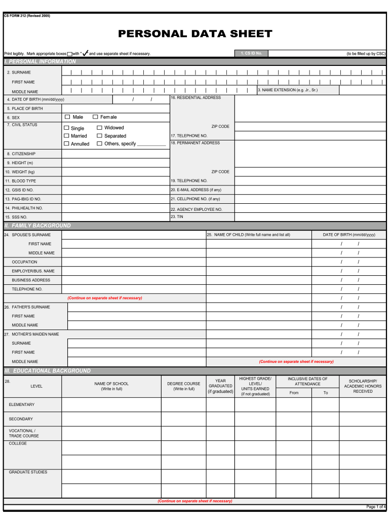 Get and Sign Personal Data Sheet 2005-2022 Form