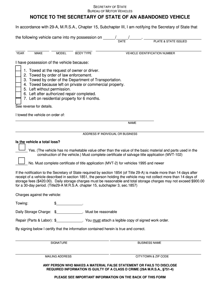  Maine Abandoned Vehicle Law 2011-2024