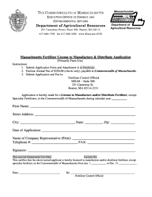 Fertilizer License Massachusetts  Form