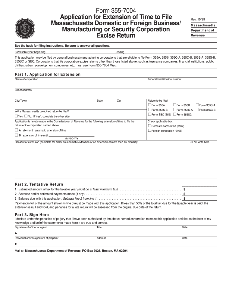  Form 355 7004 Application for Extension of Time to File Mass Gov 2018