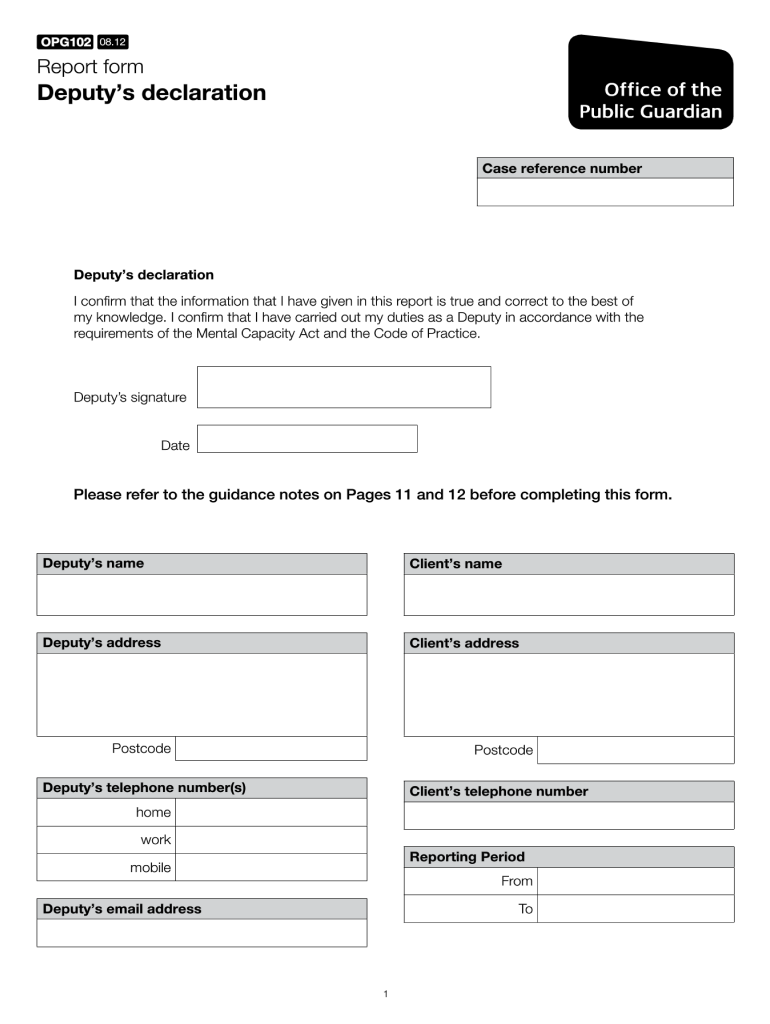  Deputy Report Form Office of the Public Guardian 2018