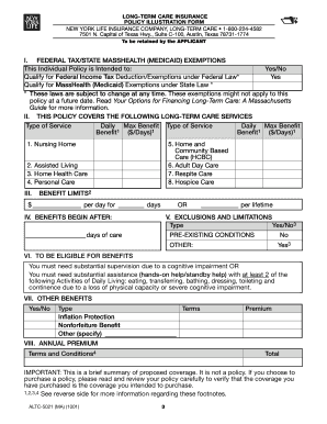 Long Term Care Insurance Policy Illustration Form