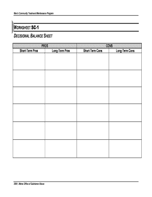 Printable Decisional Balance Worksheet  Form