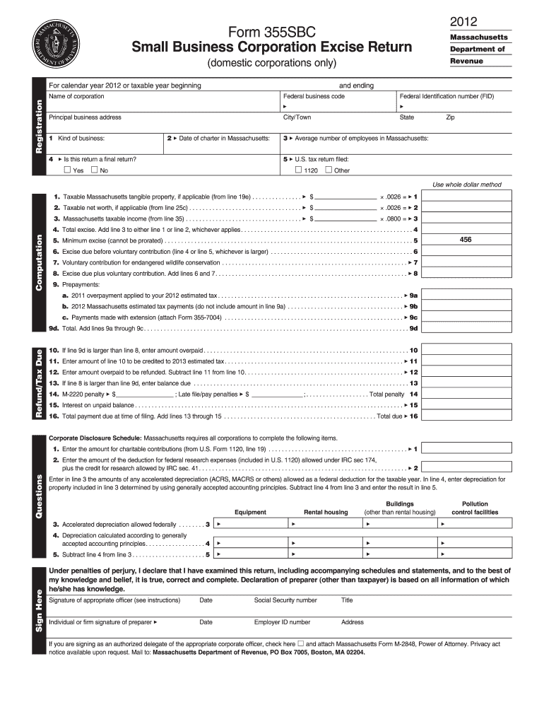  Massachusetts Corporate Excise Tax Forms and Instructions 2012