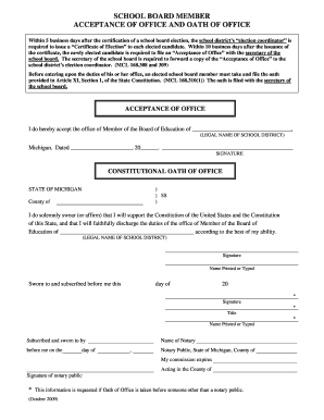 ACCEPTANCE of OFFICE and OATH of OFFICE State of Michigan Michigan  Form