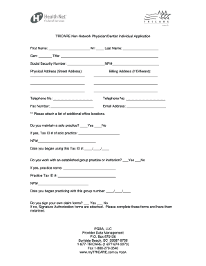 Tricare Non Network Physiciandentist Individual Application Form