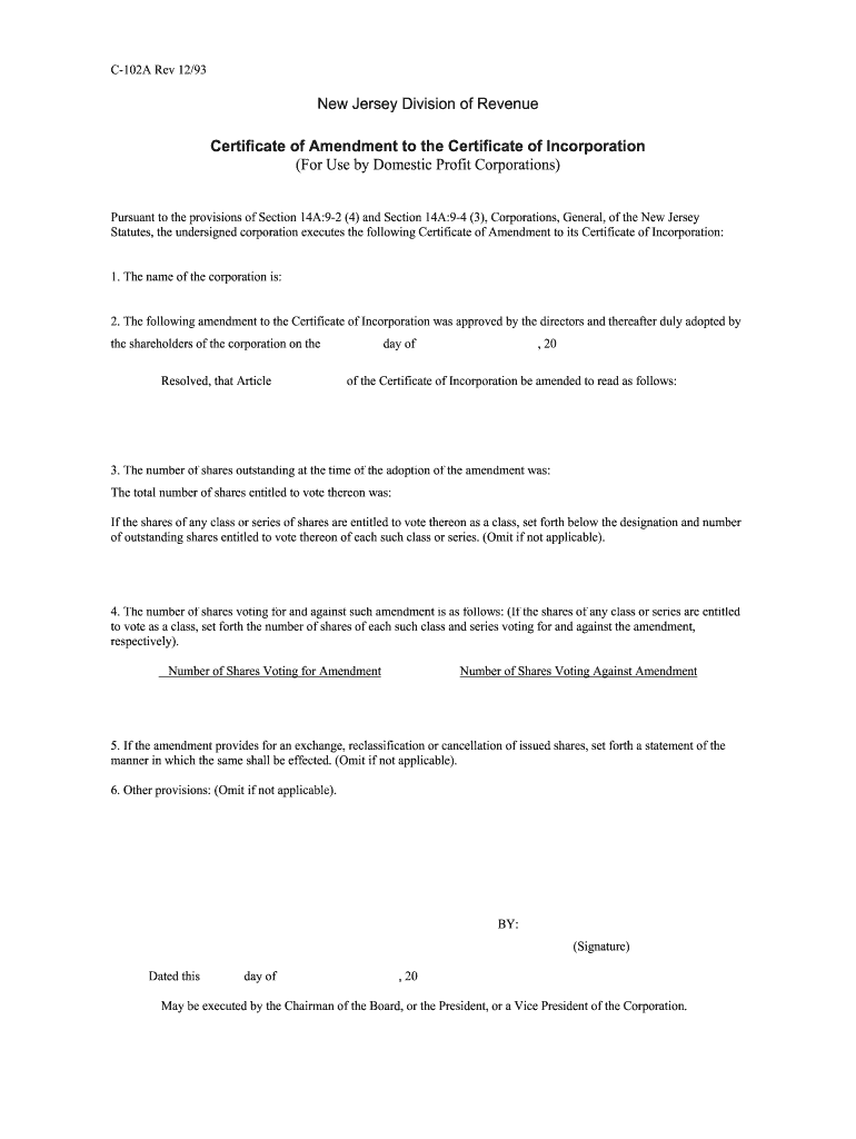  Certificate of Amendment Nj 1993-2024