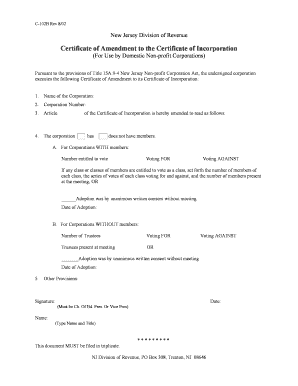 Incorporation Certificate Form