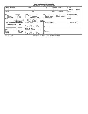 New Jersey Department of Health RABIES VACCINATION State Nj  Form