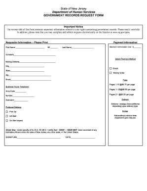 DHS OPRA Request Form State of New Jersey State Nj