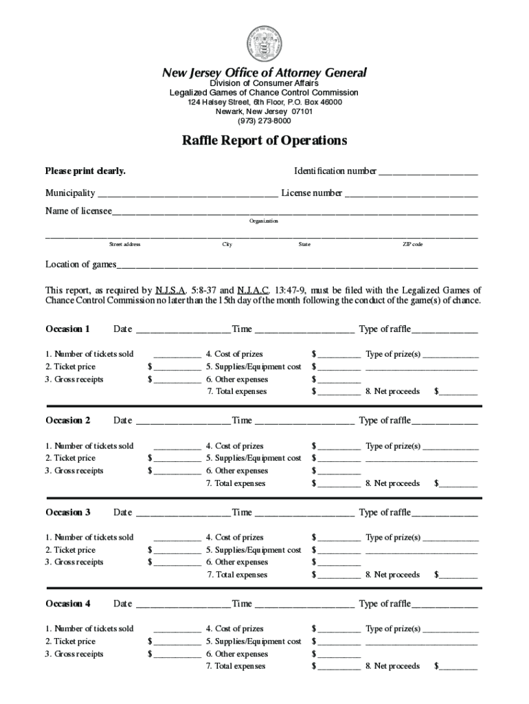  Nj Raffle Report of Operations 2007