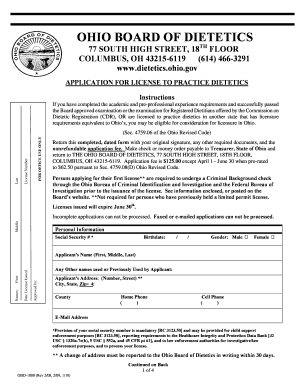 Dietetics State Licensure  Form