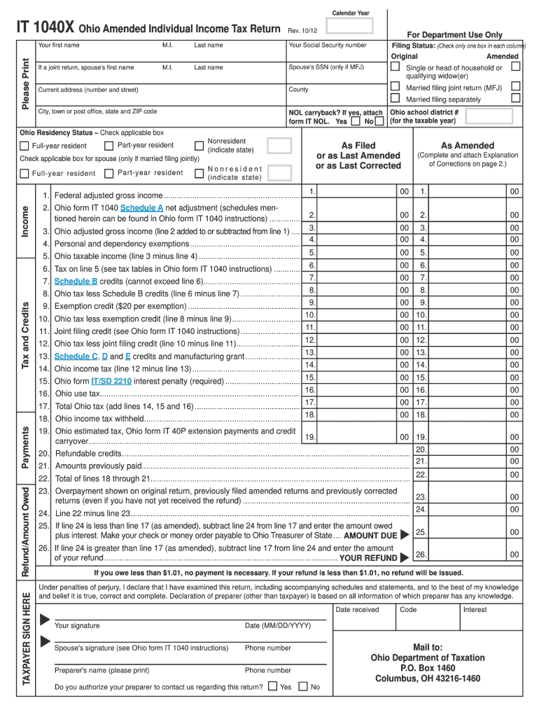  Ohio Amended Return Form 2014