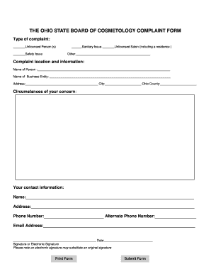 Ohio Board Cosmetology  Form