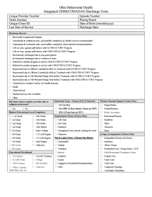 Ohio Behavioral Health Discharge Form