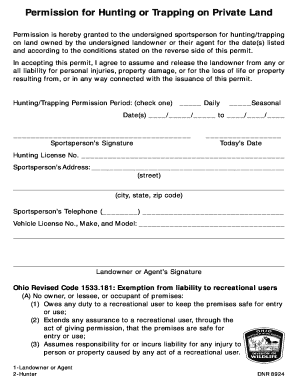 Ohio Hunting Permission Slip  Form