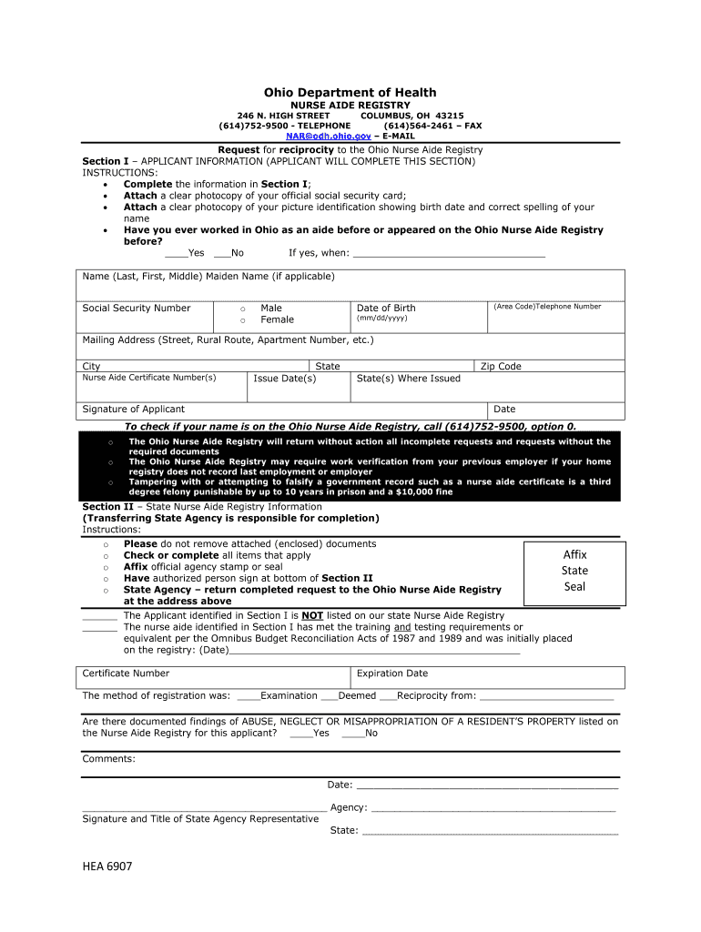 Hea 6907 Ohio  Form