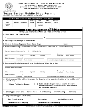 Blank Texas Barber License  Form