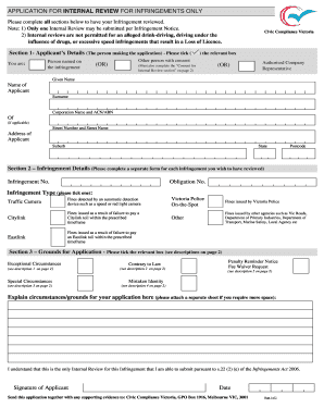 Application Internal Review Infringements  Form