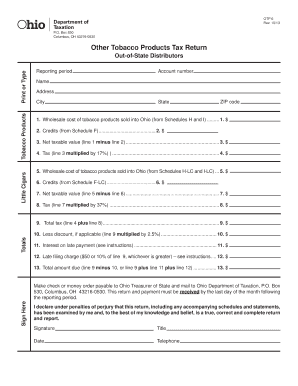 Other Tobacco Products Tax Return Ohio Department of Taxation Tax Ohio  Form