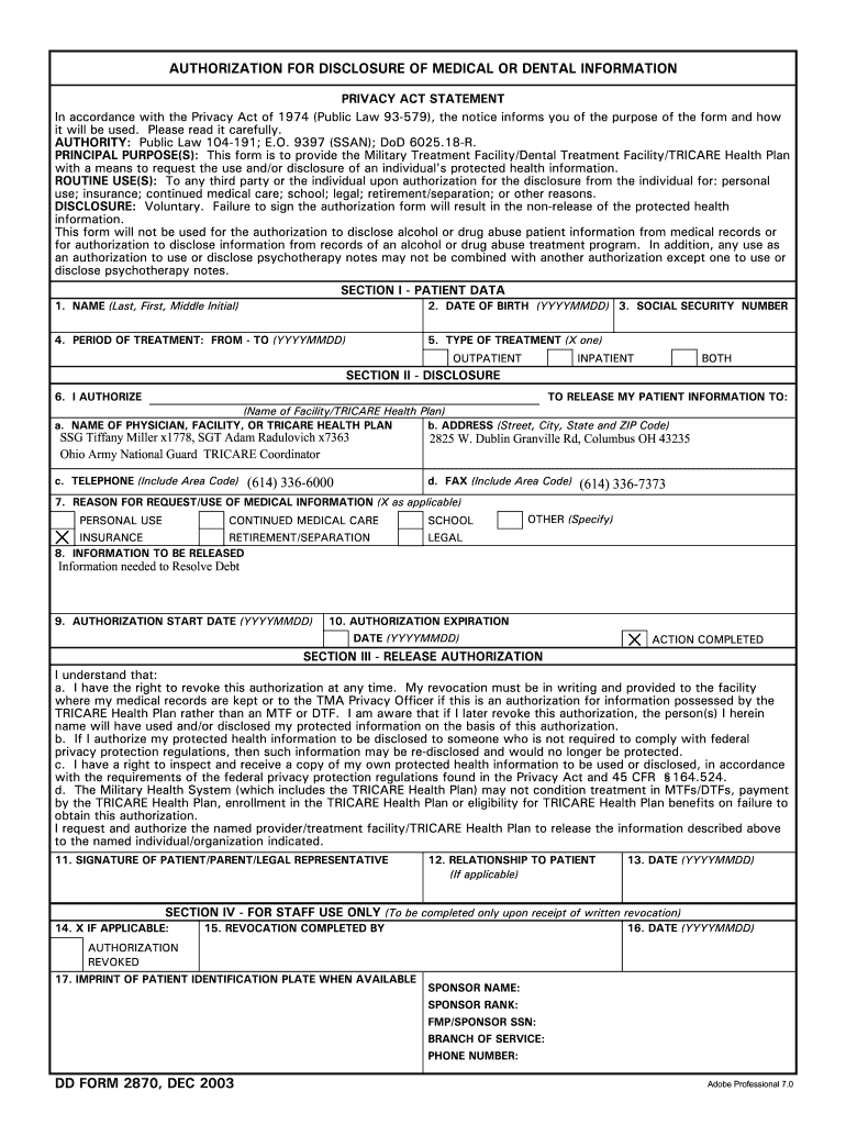 Dd 2870 Fillable  Form