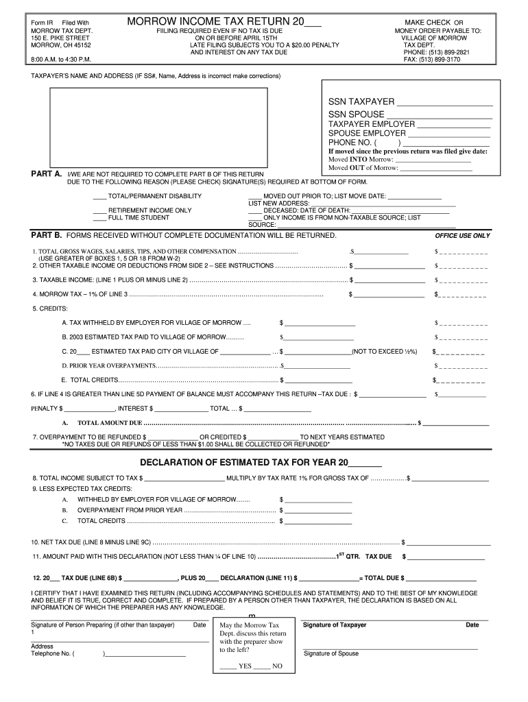 Morrow Co Ohio School Tax Form