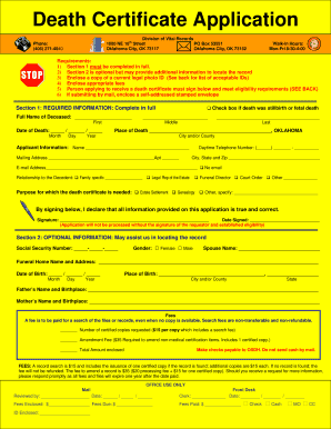 Tulsa Co Death Certificate Application  Form