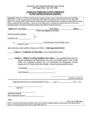 Affidavit of Lawful Presence  Form