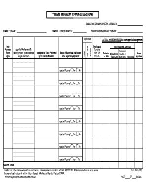 Pennsylvania Appraiser Experience Log  Form