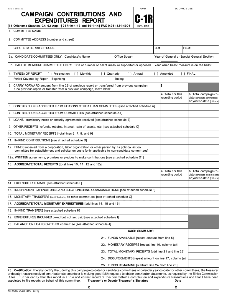  Form C 1R  State of Oklahoma  Ok 2012-2024