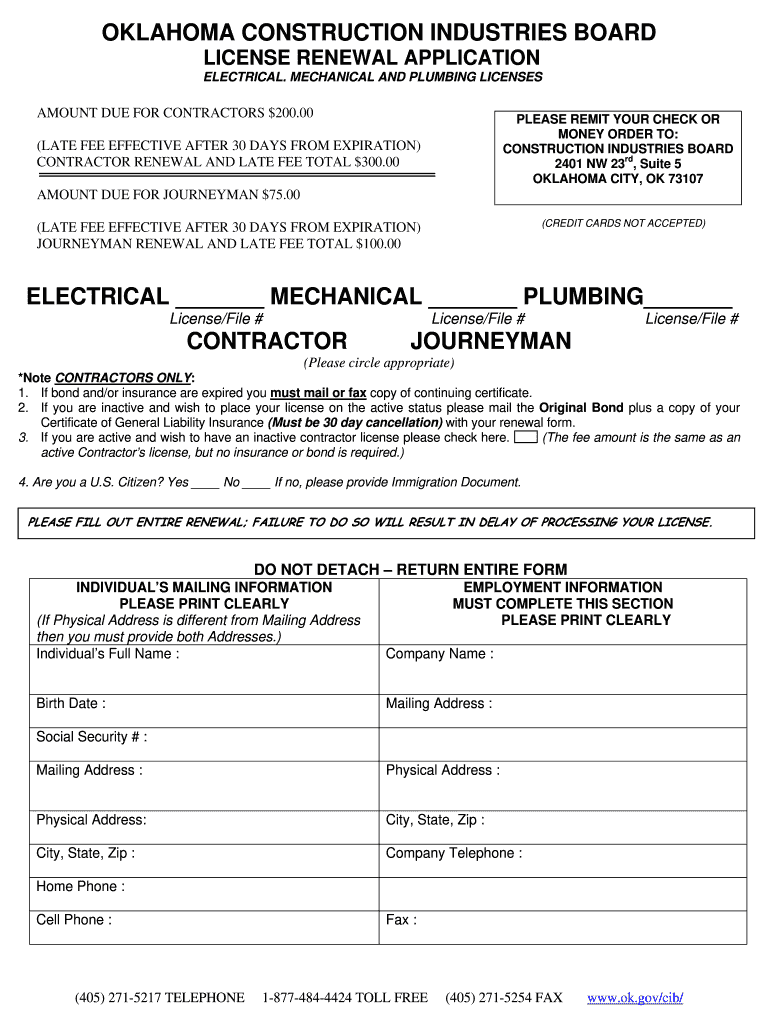 Oklahoma Construction Industries Board  Form