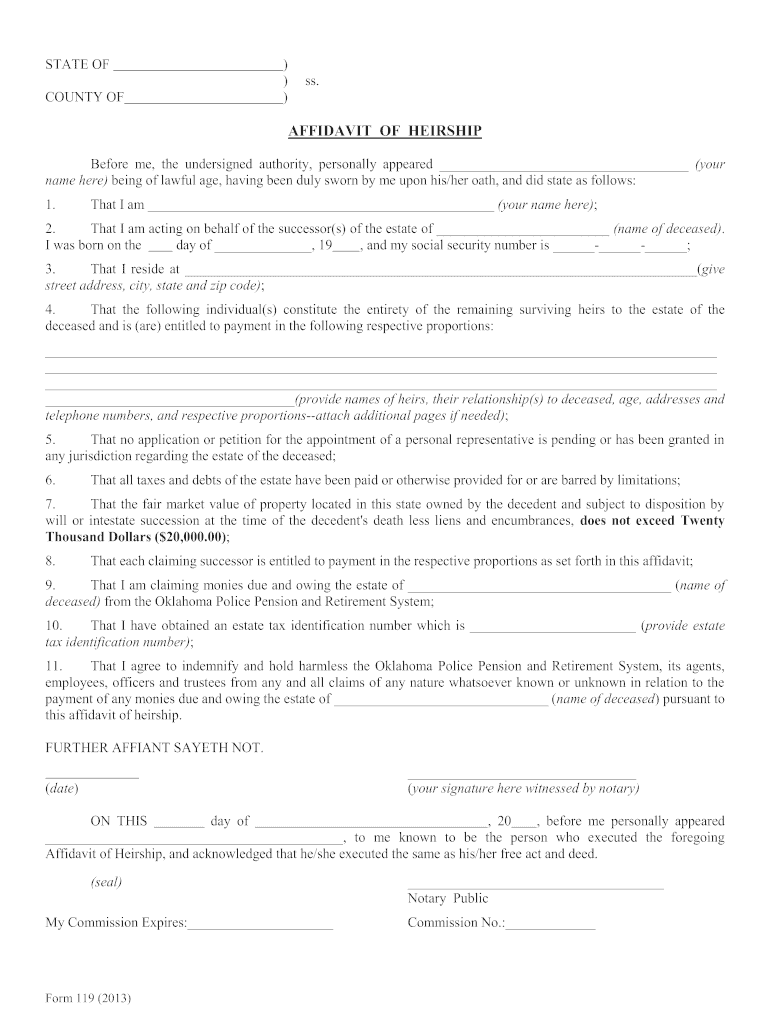 Affidavit of Heirship Oklahoma  Form