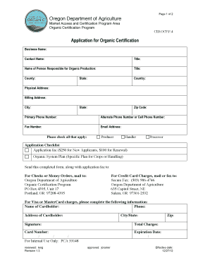Application Form for Organic Certification