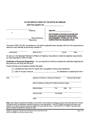 Oregon Sex Offender Registration Relief  Form